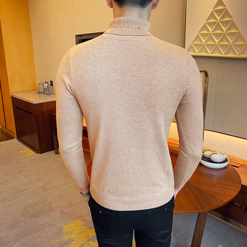 Threebooy Men's High-neck, Pullovers Made of Fine Knitted Fabric with Men's Warm Sweater Solid Color Pullover Turtleneck Sweater