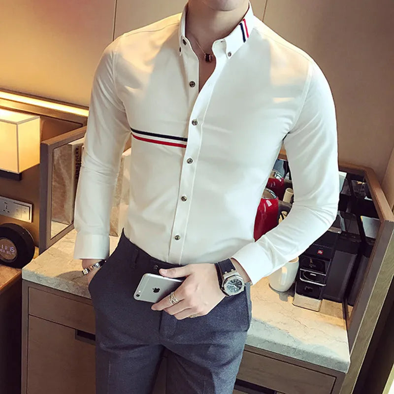 Threebooy  Male Spring High Quality Long Sleeve Shirts/Men's Slim Fit lapel Leisure Shirts/Fashion Tops Plus Size 4XL 5XL