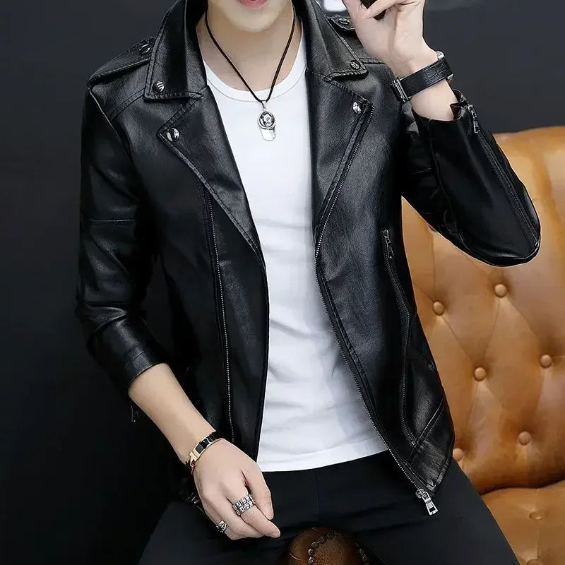 Threebooy Casual Male Leather Blazer Black High Quality Clothing Handsome Original Coat Luxury Designer Simple Breasted Men's Suit Jackets
