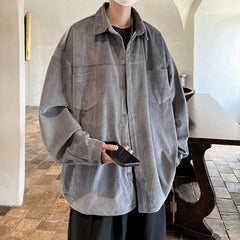 Threebooy Fashion Lapel Button All-match Solid Shirts Coats Men's Clothing Spring New Loose Casual Long Sleeve Tops Korean Shirt