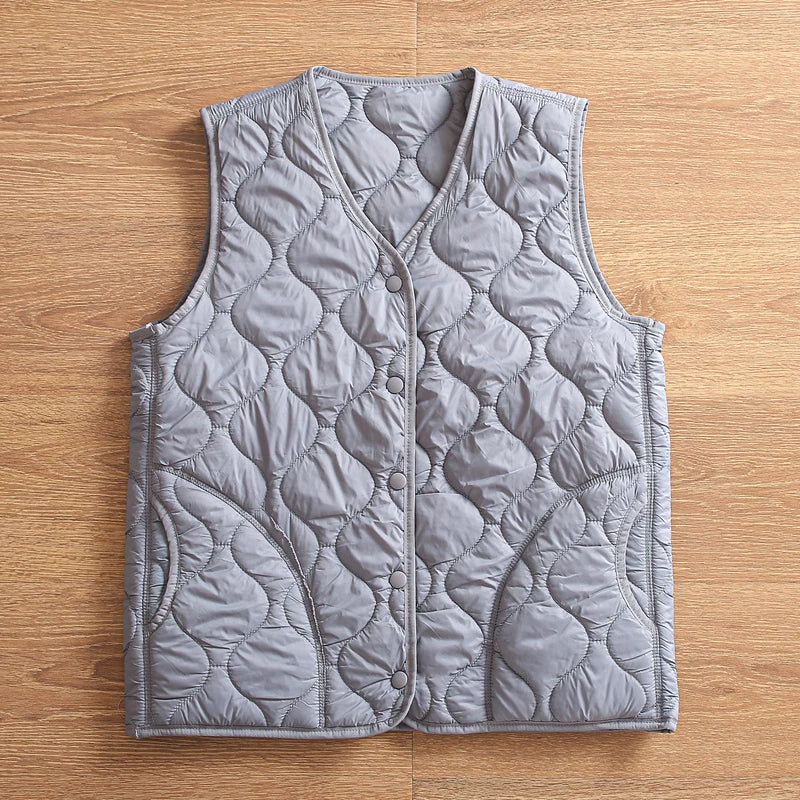 Threebooy  Windproof Waterproof Autumn Padded Vest Inner Imitation Wool Quilted Cotton Fluffy Warm Lightweight V-neck Vest Cotton Waistcoat
