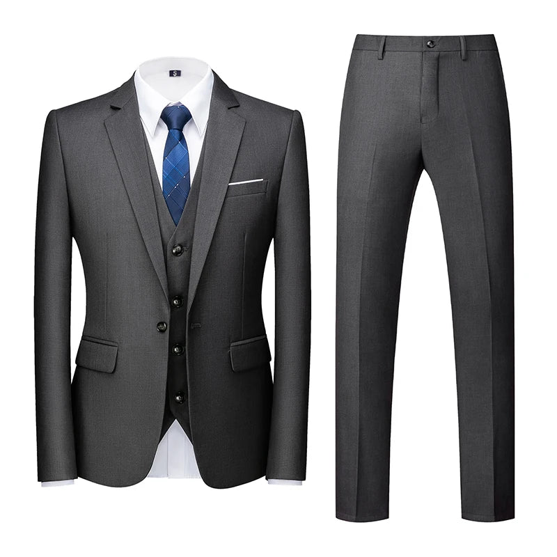 Threebooy (Jacket+Vest+Pants) Men Business Suits British Style MenWedding Dress Slim Fitting Blazer Trousers 3 Piece Elegant Male Tuxedo