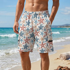 Threebooy  Mens All Over Print Beach Shorts with Multi Pockets Summer Quick Dry Board Shorts with Internal Drawstring Swim Trunks Swimwear