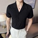 Threebooy Men's Summer Casual Short-sleeved Shirt/Male Slim Fit High Quality Printed V-neck Short-sleeved Shirt S-4XL