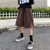 Threebooy Brown Corduroy Shorts Oversized Baggy Five Point Trousers Summer Korean Fashion Wide Leg  Ins Hip Hop Bottoms Men