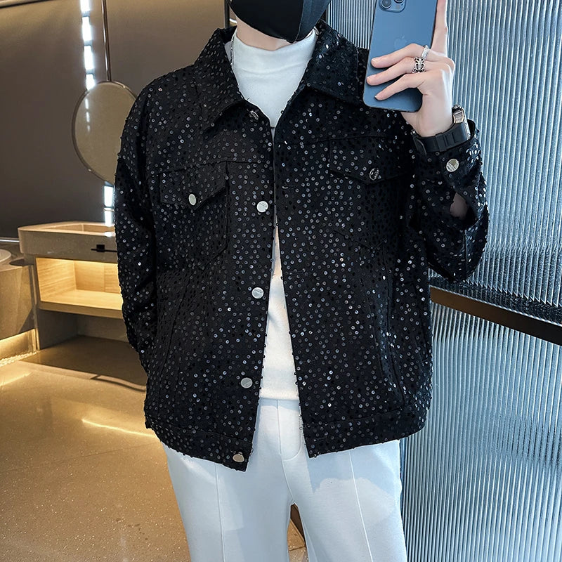 Threebooy Men Spring Casual Jackets/Male Slim Fit High Quality Coat Spring Summer New Hombre Fashion Sequins Thin Bomber Jackets 2XL-M