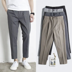 Threebooy  Korean Summer New Vintage Casual Versatile Straight Suit Pants Men Solid Button Zipper Pockets Patchwork Loose Business Trousers