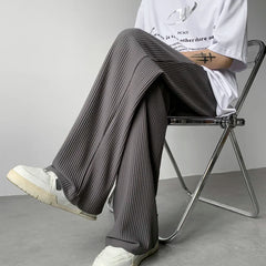 Threebooy  Summer Pleated Pants Men Fashion Oversized Ice Silk Pants Men Japanese Streetwear Hip-hop Loose Straight Pants Mens Trousers