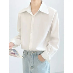 Threebooy  Tie Design Shirt Men Drape Sense Unique Large Point Collar Loose Fashion French Long Sleeve