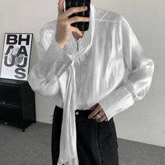 Threebooy Mens Shirt Flowing Collar Chinese Performance Top Thin Niche Personality Streetwear Beach Vacation Shirt Unisex 2024 Summer New