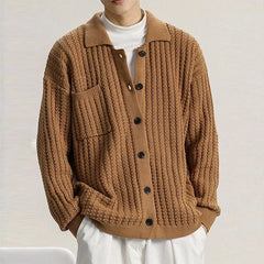 Threebooy American Cargos Knitted Men Cardigan Luxury Trendy Textured Long Sleeve Button-down Sweater Coats Premium Quality Knitwear M-3XL