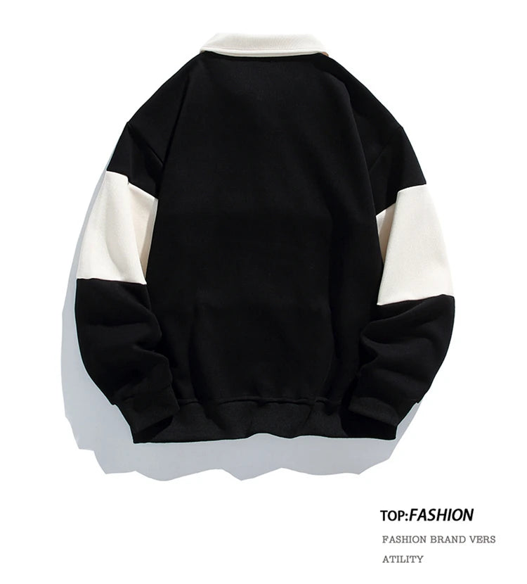 Threebooy 2025 Men Sweatshirts Stand Collar Oversize Splice Pullover Harajuku Unisex Streetwear Autumn Casual Hoodies