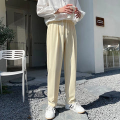 Threebooy Men's Elastic Waist Slim Fit Suit Pants Vintage Casual Pants Male Solid Color Joggers Sweatpants Solid Color Trousers