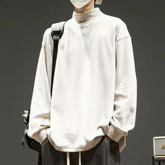 Long Sleeve T-shirts Men Fall Winter Keep Warm Mock Neck Basic Tops Simple Blusas Gentle Casual Teens Hombre All-match BF Ins