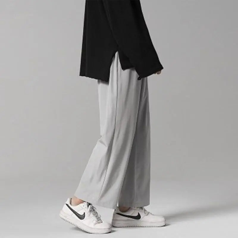 Threebooy  Ice silk wide-leg men's summer thin style Korean casual and trendy Japanese straight trousers
