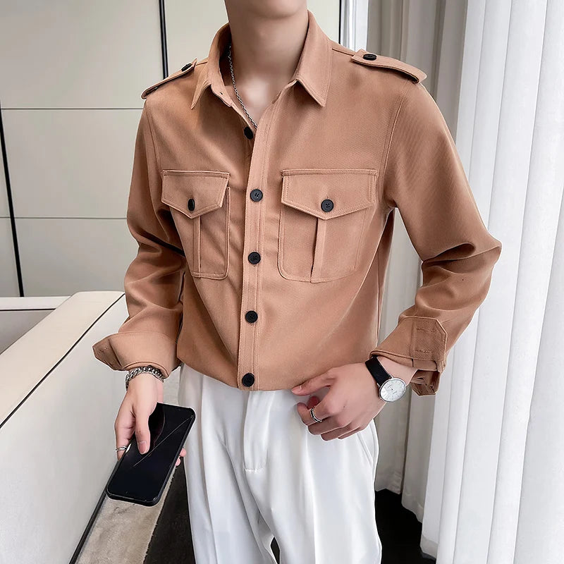 Threebooy Korean Style Men Spring High Quality Casual Long-sleeved Shirts/Male Slim Fit Fashion Lapel Shirt S-2XL Men Clothing