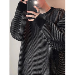 Threebooy  New Japanese Trendy Men Sweater High Street Patchwork Knitted O Neck Long Sleeve Pullover Casual Loose Premium Quality Knitwear