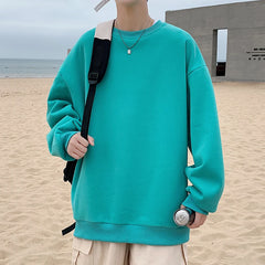 Threebooy Solid Multicolour Hooded Pullover Sweater Autumn and Winter Men's Version O Neck Pullover Unisex Couple Model Long Sleeve Top