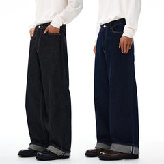 Threebooy Non-fading Original Color Jeans Men's High Quality Loose Straight Denim Pants Classic American Retro Wide Leg Autumn Trousers