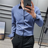 Threebooy High Quality Summer Long Sleeve Striped Shirts For Men Clothing Simple Luxury Slim Fit Business Casual Formal Wear Blouses S-4XL