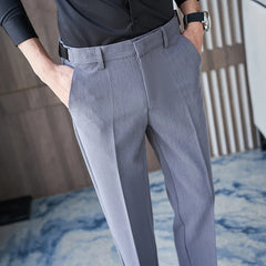 Threebooy Business Formal Wear Suit Pants For Men Clothing Fashion Elastic Waist Slim Fit Casual Office Trousers Ankle Length 28-36