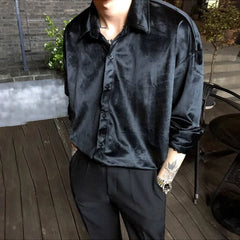 Threebooy Mens Gold Velvet Casual Long-sleeved Shirt 2024 New Genderless Fashion Temperament Trend Shiny Shirt Couple Jacket Unisex