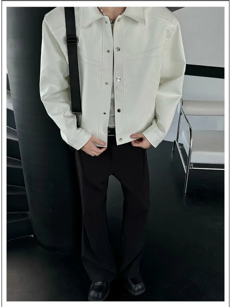 Threebooy American Street High-end Coat Trendy Leather Jacket Korean Elegant 2025 Spring Men's New PU Lapel Slim Loose Jacket Aesthetic