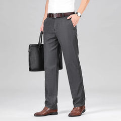 Threebooy  New Men's Summer Thin Jeans Loose Stretch Large Size Ice Silk Straight Pants Elite Business Casual Pants Smoke Gray Blue