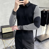 Threebooy Fake 2 Pieces Shirt Collar Sweaters Male Slim Fit Fashion Striped Casual Pullover Brand Clothing Man Long Sleeve Sweaters 3XL-M