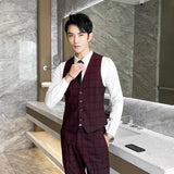 Threebooy New Leisure Business Men's Suit Vest Grid Fashion Sleeveless Leisure Vest Jacket Gray Blue Large Size S-4XL