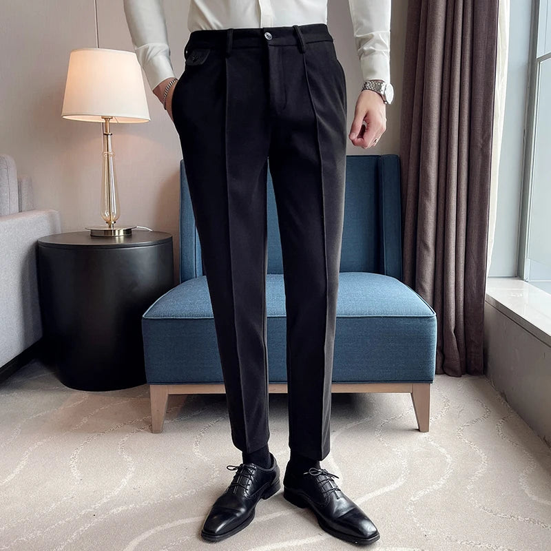 Threebooy  Autumn Winter New Business Suit Pants Men Casual Formal Slim Fit Classic Office Woolen Straight Trousers Male Pants 28-36