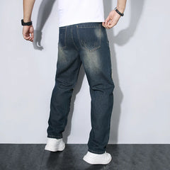 Threebooy  Men's Wide Leg Jeans Trendy Brand Straight-leg Pants Beggar Ripped New Style Jeans Breathable Comfortable Men's Regular Trousers