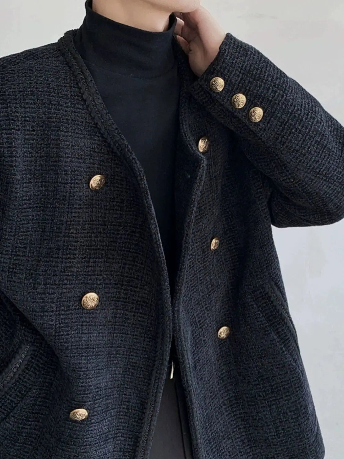Threebooy American Elegant Blazer Coat Autumn Winter High-end Wool Suit Men's Korean Style Loose Double-breasted Suit Vintage Jacket Chic