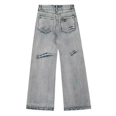 Threebooy Autumn Korean Retro Blue Design Jeans Men'S Loose Straight Leg Pants Fashionable Wide Leg Pants Casual Pants