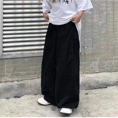 Threebooy Leg Men Casual Retro Wide Baggy Hip Oversize Japanese Loose Parachute Streetwear Hop Pants Cargo Male Trousers Vintage