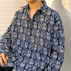 Threebooy Street China-Chic full printed long sleeve shirt men and women fashion brand loose bf casual youth versatile shirt coat