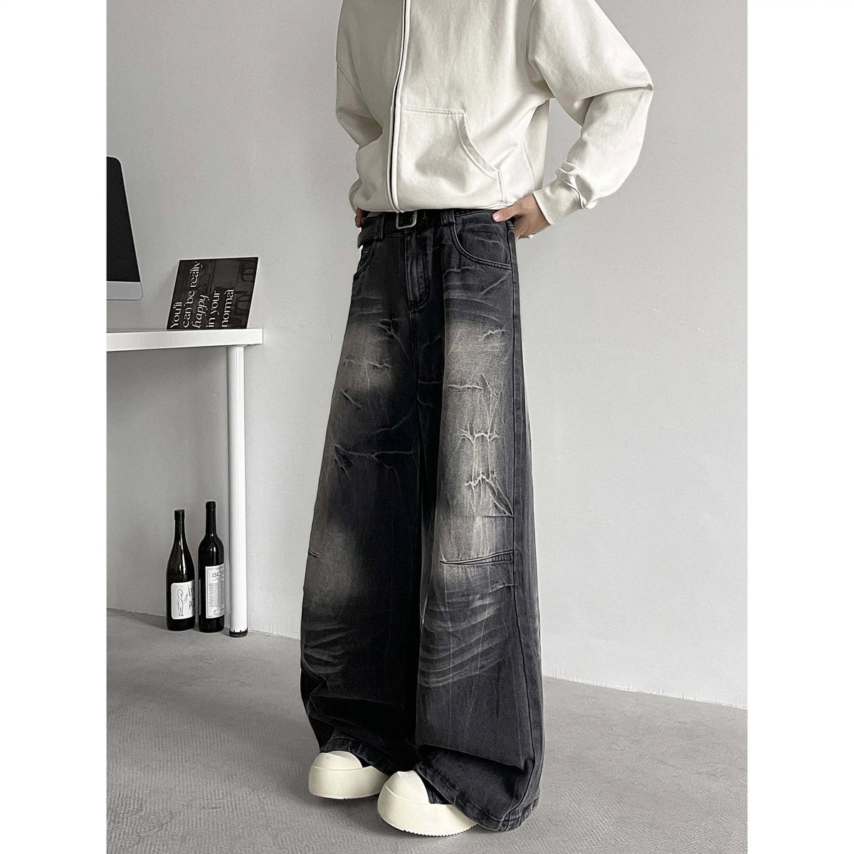 Threebooy  Jeans Men baggy Wide Leg Washed Marble Jeans Vintage Comfort Denim Pant Relaxed Fit Casual Trousers Trend Streetwear Urban Style