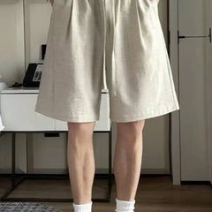 Threebooy  Men Linen Blend Shorts Drawstring Waist Straight Fit Casual Streetwear Half Pants Summer New Simple Menswear