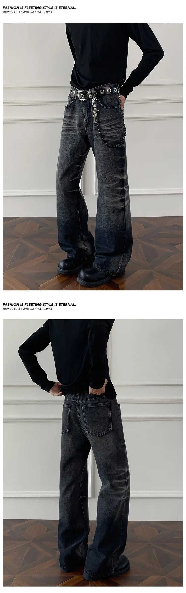 Threebooy Mens Straight Leg Jeans Business Casual Vintage Blue Denim Pants for Middle Aged Man Classic Fit man trousers