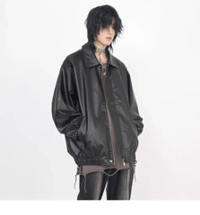 Threebooy Japanese Street Hot Casual Jacket American Fashion Loose Versatile Lazy Style Spring Autumn Leather Jacket Long-sleeved Coat Men