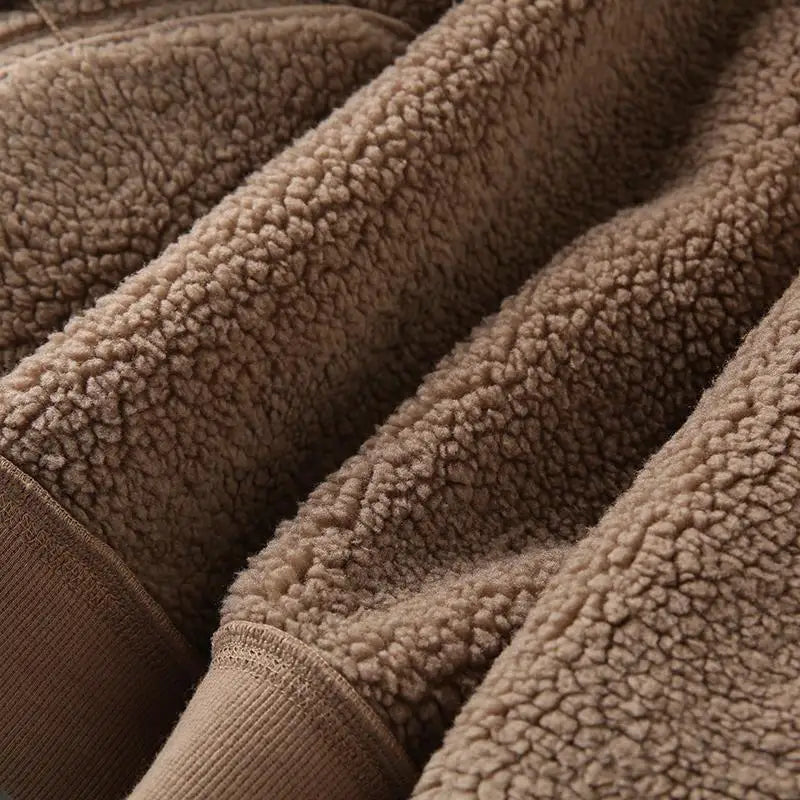 Threebooy Men's Jacket Autumn Winter Polar Fleece Stitching Double Layer Stand Collar Thickened Single-breasted Solid Color Jackets Tops