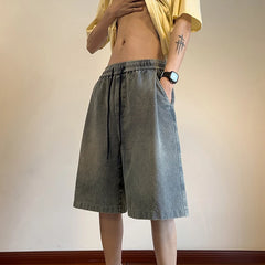 Threebooy Black Y2k Style Baggy Denim Shorts Summer Wide Leg Short Pants High Street Retro Blue Jeans Shorts Male Brand Clothes 5XL