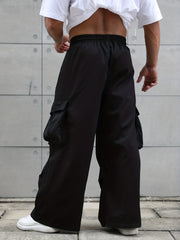Threebooy  plus Size Men's Workwear Wide Leg Pants Loose 100% Polyester Casual Street Fashion