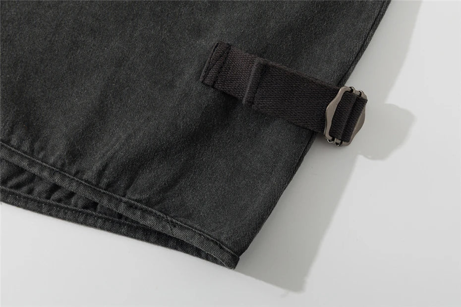 Threebooy Vintage Zipper Denim Vest Jackets Men Streetwear Sleeveless Cargo Coats Harajuku Loose Casual Letter Print Jeans Vests Male