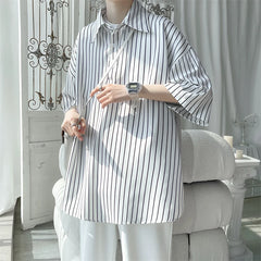 Threebooy Told Tale Male Simple Stripe Polo Shirt Men Clothing Loose Casual Men's Shirts Summer Male Short Sleeve Shirts Pullover