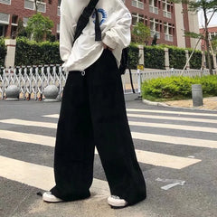 Threebooy  Brown Black Corduroy Pants Men Fashion Retro Oversized Casual Pants Men Streetwear Loose Hip-hop Wide-leg Pants Mens Trousers
