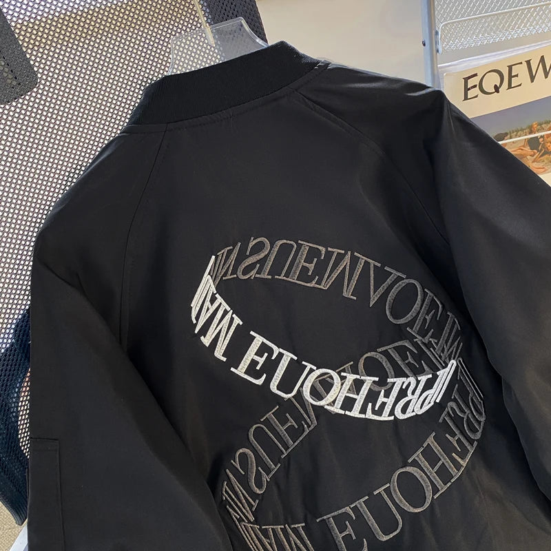 Threebooy American Casual Jacket Vintage Letter Embroidery Bomber Jacket Men's Spring Autumn High Street Vibe Casual Baseball Uniform Coat