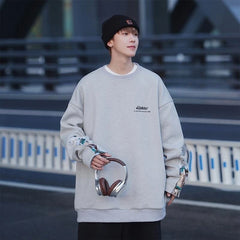 Threebooy Sweatshirt for Men Long Sleeve Pullover Autumn Vintage Embroidery Sweatshirt Korean Trend Tops Boyfriend Clothing Padded Thicker