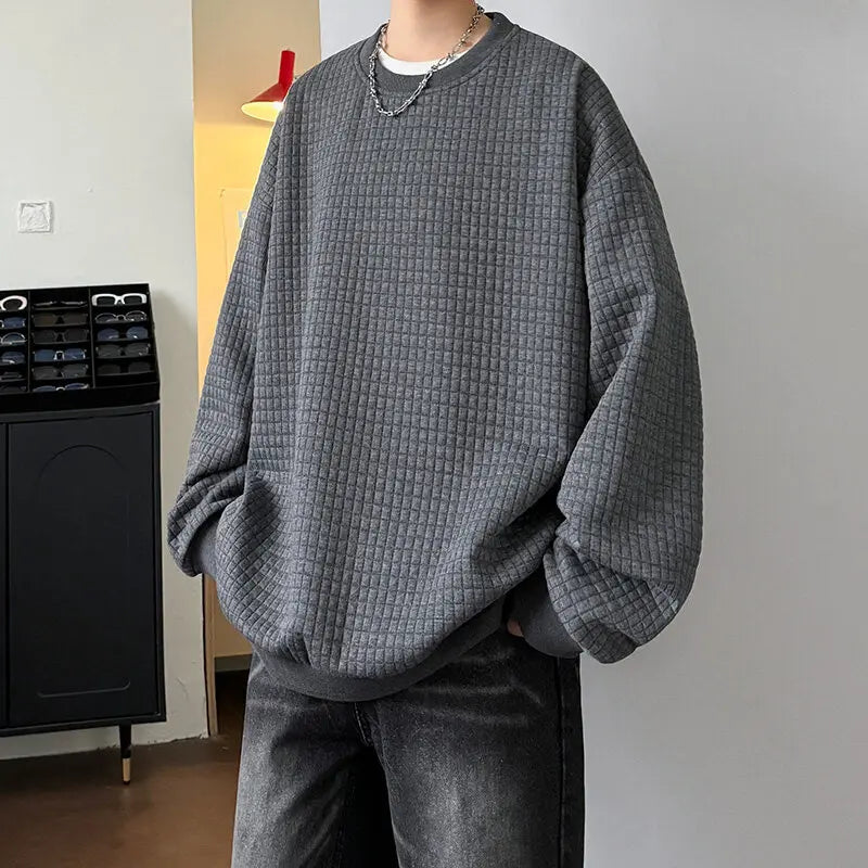 Threebooy Checkered Hoodie Men Fashion Casual Pullover Sweatshirt Men Oversized Streetwear Hip-hop Loose Round Neck Hoodie Mens Mens