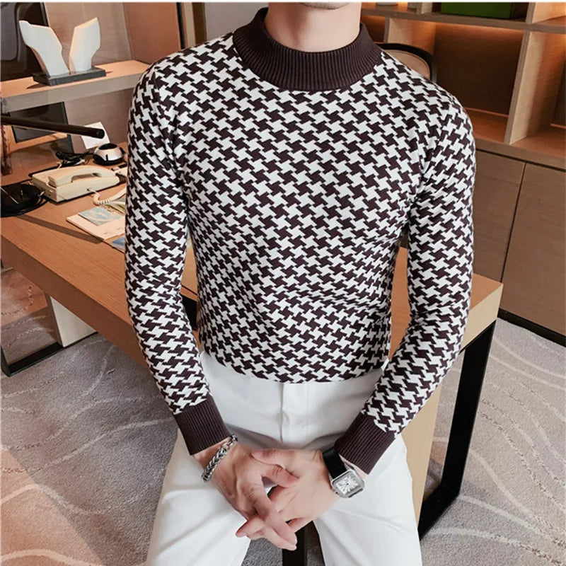 Threebooy Clothing Men Autumn Winter High Quality Knitting Sweater/Male Slim Fit Plaid Fashion Pullover Men's Casual Knit Shirt